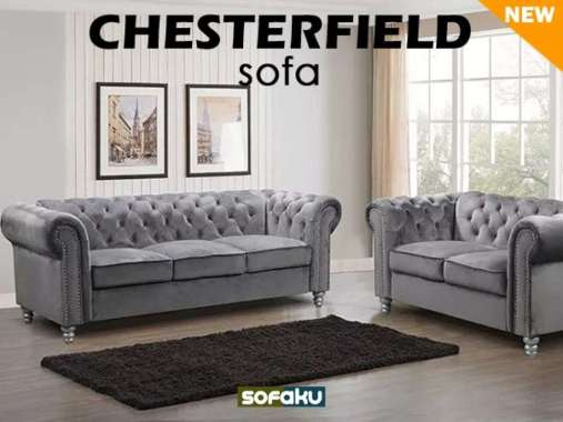 CHESTERFIELD Sofa Classic Mewah Velvet Living Room - Sofa Luxury Suede 3 SEATER