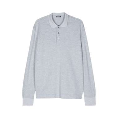 Zegna Fine-Knit Polo Shirt Ligth Grey 52 Grey