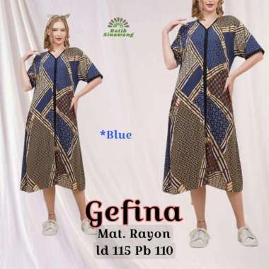 [ALESHA] Daster Batik Payung GEFINA Bahan Rayon Super GEFINA-BLUE