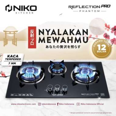 Kompor Gas Tanam Kaca 3 Tungku / PHANTOM Niko