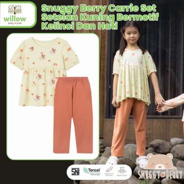 Pakaian Setelan Anak - Snuggy Berry Carrie Set Stl Kuning Bermotif Kelinci Dan Hati 3-4Y