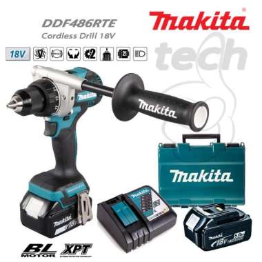 Mesin Bor Baterai Kayu Besi Cordless Drill 18V Makita DDF486 DDF486RTE - Brushless