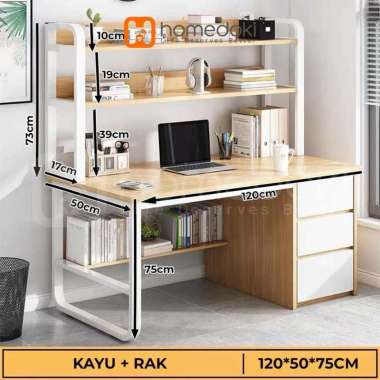 Meja Kantor Dengan Laci/Meja Kerja Kayu/Meja Belajar/Meja Komputer/PC Kayu-120-Rak