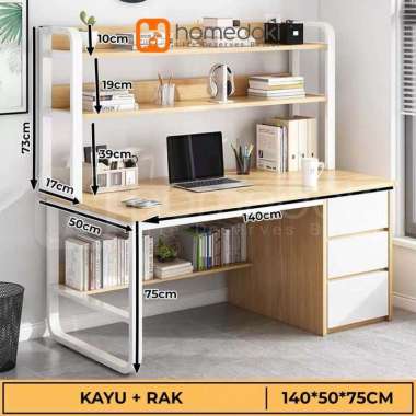 Meja Kantor Dengan Laci/Meja Kerja Kayu/Meja Belajar/Meja Komputer/PC Kayu-140-Rak