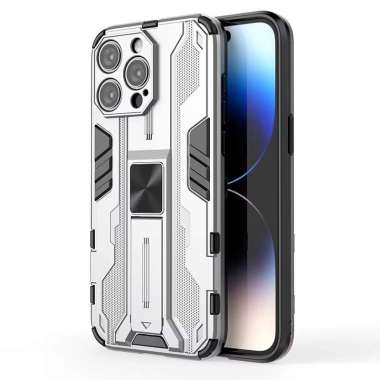 CASING IPHONE 12 PRO MAX CASE KICKSTAND ARMOR HARDCASE IPHONE 12 PRO MAX SILVER