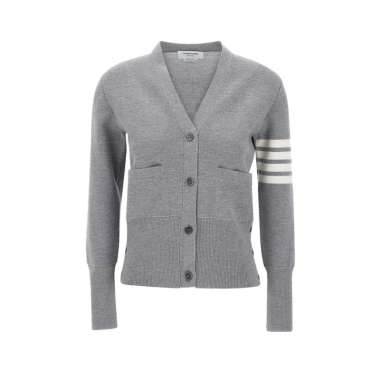 [12.12 Dealcember] Thom Browne 4-Bar Wool V-Neck Cardigan Light Grey 38 Grey