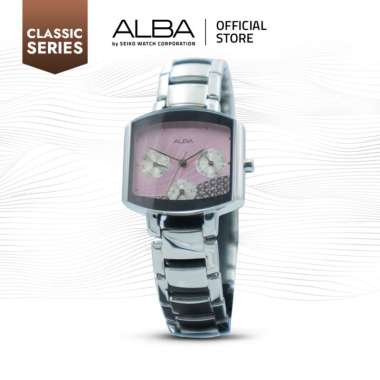 Alba Classic Jam Tangan Vintage Wanita ASPC23 / ASPC23X1 Quartz Pink Pattern Dial Stainless Strap Wa