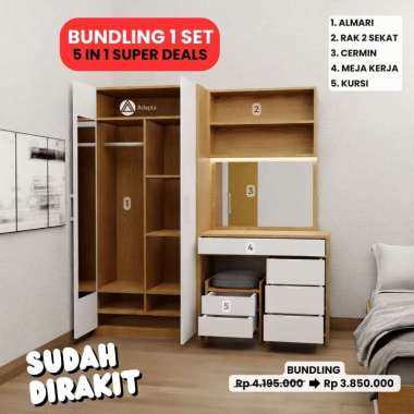 Adapta - 1 Set Furniture Kamar - Furniture Kamar Aesthetic - Set Meja Kerja Dan Kursi - Set Kamar Ti