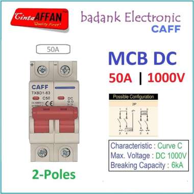 CAFF MCB DC 2P 1000V C50 50A Circuit Breaker Solar PV Panel Surya PLTS