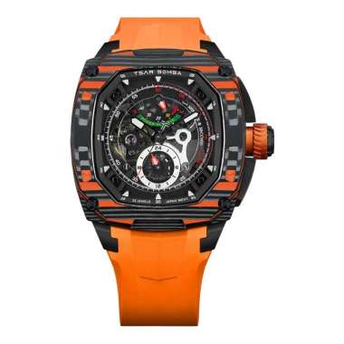 Jam Tangan Pria Tsar Bomba Dark Matter 2 TB8602-02 Automatic Skeleton Dial Interchangeable Orange Ru