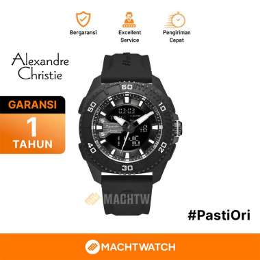 Jam Tangan Pria Alexandre Christie Digi AC 9502 MH RIPBADG Men Digital Analog Dial Black Rubber Stra