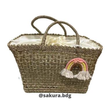 TP3L -Tas anyaman Bali uk L + gantungan kunci pelangi handbag tote bag
