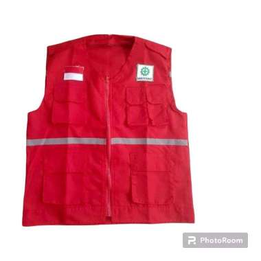 Rompi Safety K3 Rompi Kerja Proyek Lapangan Bahan Drill Merah M