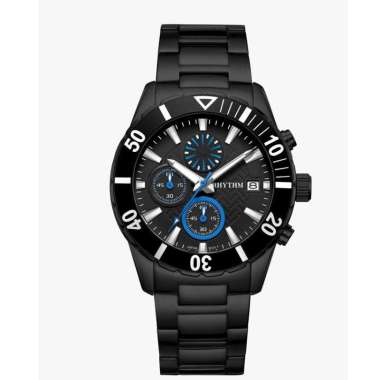 JAM TANGAN RHYTHM S1406S06 PRIA CRONO BLACK BLUE ORIGINAL