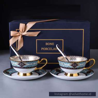 SET Hampers Cangkir teacup premium parcel lebaran natal wedding imlek Biru