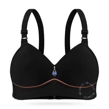 Wimiu BH Bra Wanita Motif Cup B C Garis Lembut Bh Busa Standar Tanpa Kawat Kait 3 Beha 100197 Black