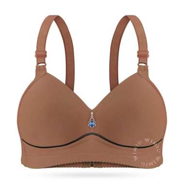 Wimiu BH Bra Wanita Motif Cup B C Garis Lembut Bh Busa Standar Tanpa Kawat Kait 3 Beha 100197 Brown 