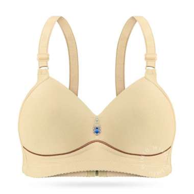 Wimiu BH Bra Wanita Motif Cup B C Garis Lembut Bh Busa Standar Tanpa Kawat Kait 3 Beha 100197 Cream