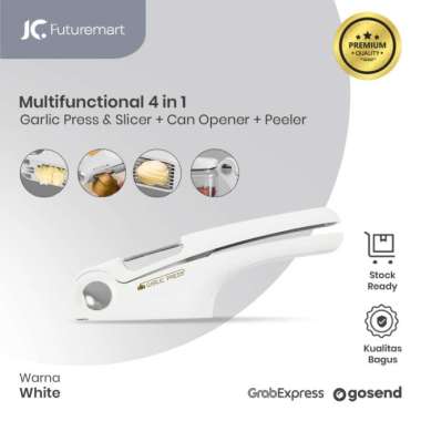 Alat penghancur bawang garlic press peeler kupas buah 4-in-1 JC-GP41 - Putih Putih