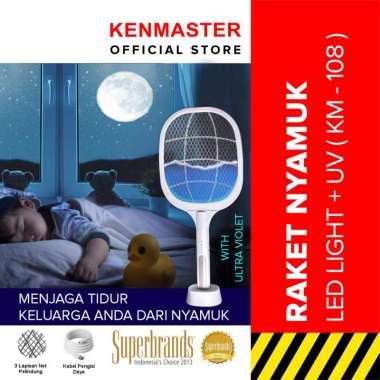 Kenmaster Raket Nyamuk 2 IN KM-108 + Lampu LED + UV / Di Gantung dan Berdiri / Raket nyamuk insect K