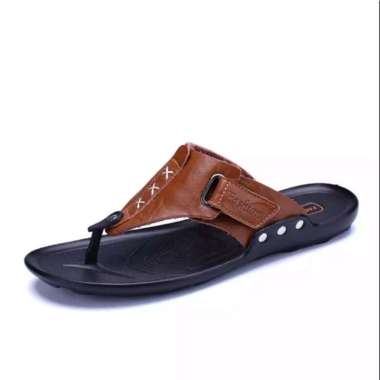 Mivaso Sandal Kulit Pria Japit Casual Original Fashion Terbaru 2022Sendal Jepit Cowok 39 coklat