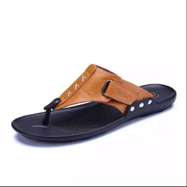 Mivaso Sandal Kulit Pria Japit Casual Original Fashion Terbaru 2022Sendal Jepit Cowok 43 tan