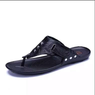 Mivaso Sandal Kulit Pria Japit Casual Original Fashion Terbaru 2022Sendal Jepit Cowok 42 hitam