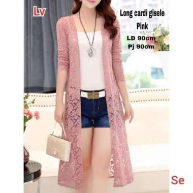 Long Cardi Gisel Pink Brukat