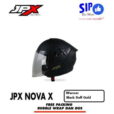 Helm Merk JPX Nova X Black Doff Gold Warna Hitam Doff XL