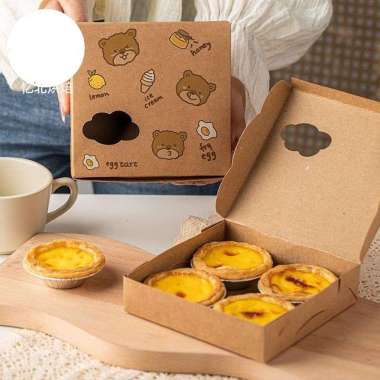 10pcs egg tart box kotak kue donut dessert box egg tart box pie soes Egg Tart Bear
