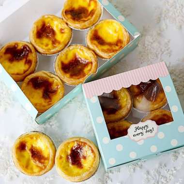 10pcs egg tart box kotak kue donut dessert box egg tart box pie soes Biru Polka 4Lbg