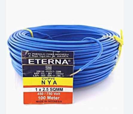 Eterna Kabel Tunggal NYA 2.5 mm 50 / 100 meter Merah / Hitam / Kuning / biru pilihan 50 meter