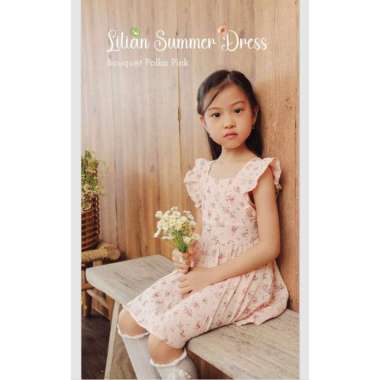 Harlow Kids Lilian Summer Dress Anak Perempuan L Bouquet Polka Pink