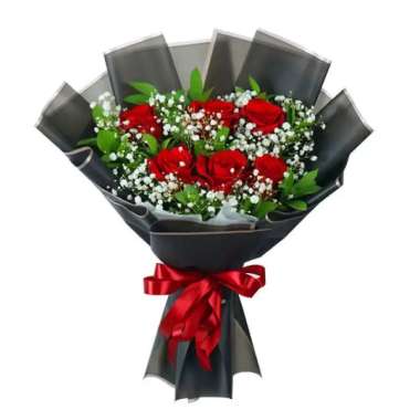 Buket Bunga Mawar Merah - Karangan Mawar Merah Romantis - FlowerAdvisor 6 Tangkai
