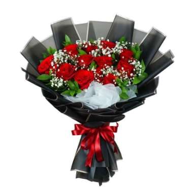Buket Bunga Mawar Merah - Karangan Mawar Merah Romantis - FlowerAdvisor 12 Tangkai