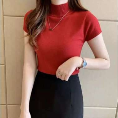 Atasan Wanita Blouse Wanita Kaos Wanita Murah Turtleneck Carenina Rib - SALEM ABU MUDA