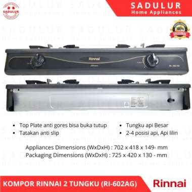Kompor Gas 2 Tungku RINNAI RI-602AG / RI 602 AG / RI602AG / Api Besar