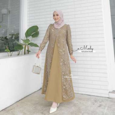 EmmaQueen - Dress Mody Gamis Simple Elegan Katun Kombinasi Brukat Variasi Mutiara XS/XXL Busui L Gol