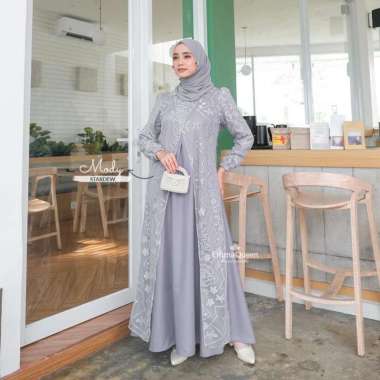 EmmaQueen - Dress Mody Gamis Simple Elegan Katun Kombinasi Brukat Variasi Mutiara XS/XXL Busui XS St