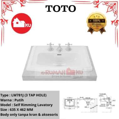 Wastafel Self Rimming TOTO LW781J 3 Tap Holes Body Only