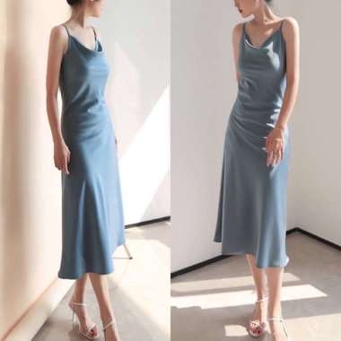 Stephanie Silk Dress - dress satin import - Hitam Hitam