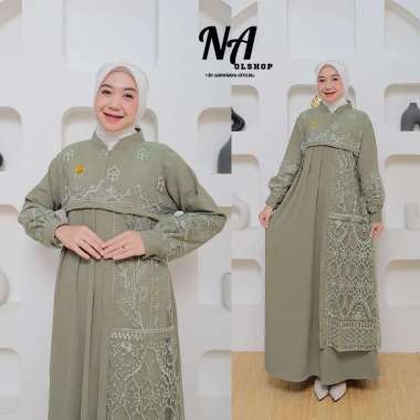 AGHNIA DRESS Gamis Terbaru Bahan Krinkle Kombinasi Tille Sapto Elegan, Simple, Hits SAGE