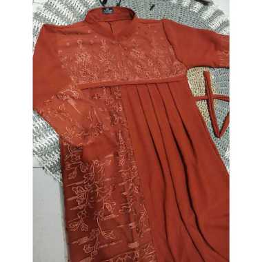 AGHNIA DRESS Gamis Terbaru Bahan Krinkle Kombinasi Tille Sapto Elegan, Simple, Hits TERACOTTA