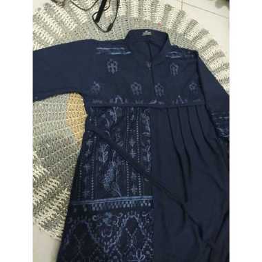 AGHNIA DRESS Gamis Terbaru Bahan Krinkle Kombinasi Tille Sapto Elegan, Simple, Hits NAVY