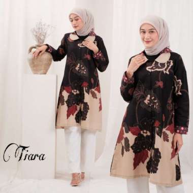 Baju batik atasan wanita tunik kancing jumbo ld 120 dan 130 tiara - Hitam, 4XL 4XL Hitam