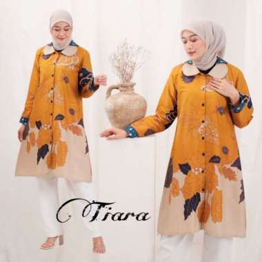Baju batik atasan wanita tunik kancing jumbo ld 120 dan 130 tiara - Hitam, 4XL 4XL Kuning