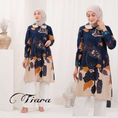 Baju batik atasan wanita tunik kancing jumbo ld 120 dan 130 tiara - Hitam, 4XL 4XL Navy