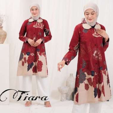 Baju batik atasan wanita tunik kancing jumbo ld 120 dan 130 tiara - Hitam, 4XL 4XL Merah
