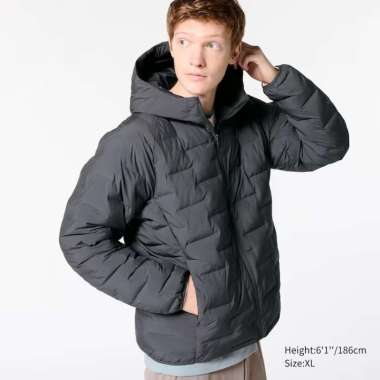 UNIQLO PUFFTECH Jaket Parka Winter Hoodie Pria Dark Gray XL