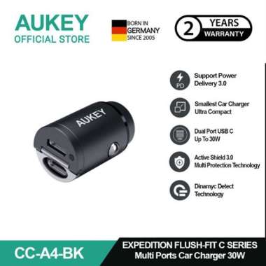 AUKEY Car Charger 30W Dual Port USB C PD 3.0 CC-A4